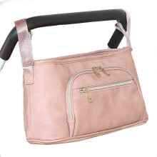 (As show, One size) Leather Baby Stroller Organizer with Insulated Cup Holders ,Diaper Storage Secure Straps (Pink)