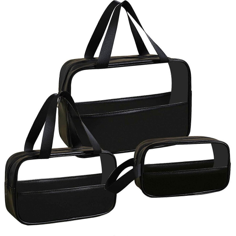 Black (As Show, One Size) 3Pcs Toiletry Bag For Women Transparent Travel Makeup Toiletry Bag (Black)
