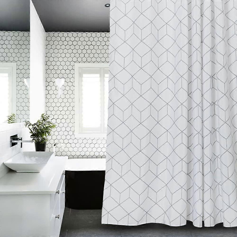 Konhill (As Show, One Size) Aimjerry Cube Fabric Shower Curtain For Bathroom, Waterproof 71-Inch White