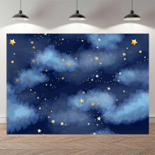 (As show, One size) Gold Stars Background Glitter Blue Theme Background Photography Happy 1st Birthday Party Background Newborn Baby Child Portrait Backdrop Props 7x5FT