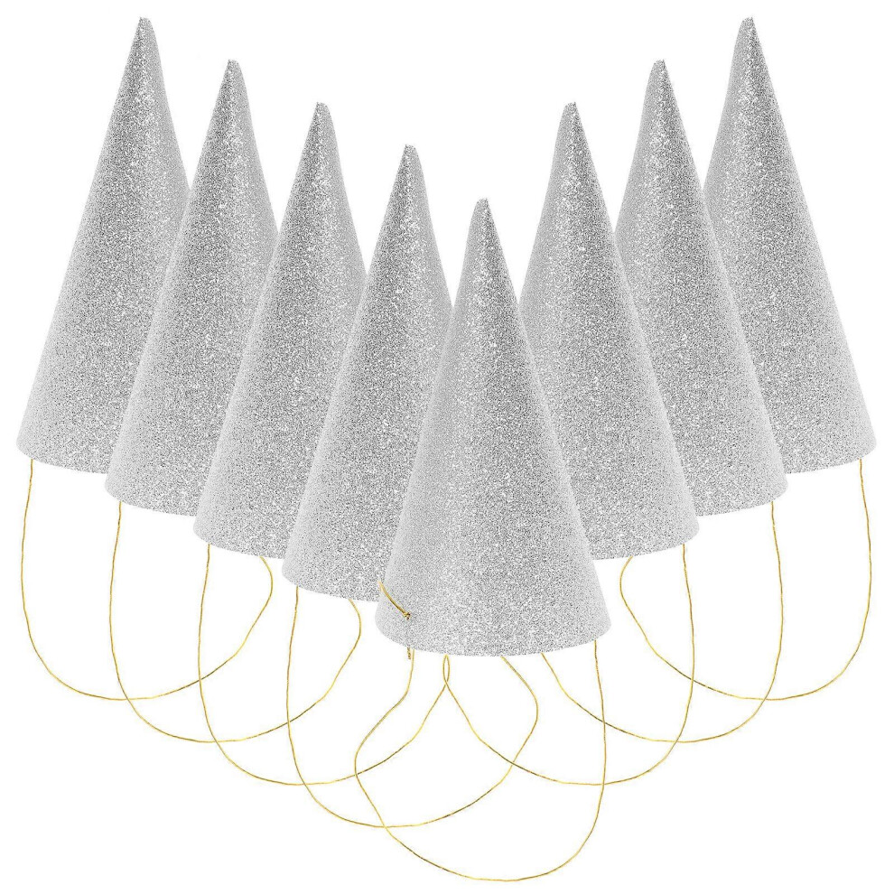 Kricely (, One Size) 12Pcs Glitter Cone Party Hats Triangle Birthday Hats For Kids And Adults Party Decorations (Golden) Silver/Golden