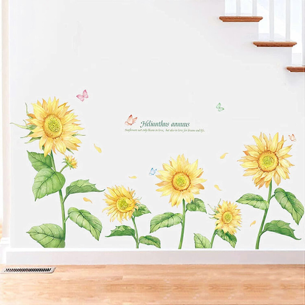 (As Show, One Size) Sunflowers Butterflies Vinyl Decals Removable Wall Stickers Diy Decals Art Photo Decorations Decor For Nursery Baby Girls Bedroom Konhill