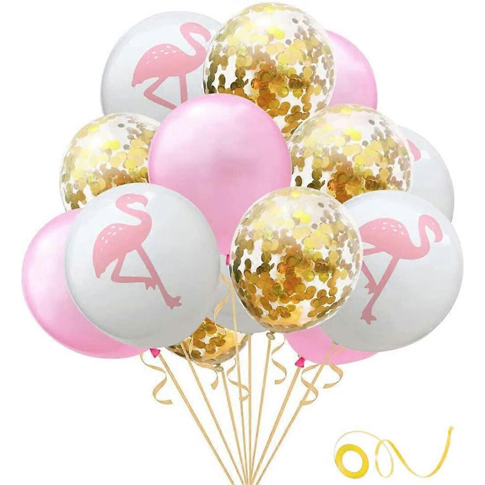 Konhill (As Show, One Size) Other Garden Decorative 24Pcs Flamingo Balloon Tropical Balloons With Round Confetti Wedding Birthday Party Supplies Decorations ( Gold