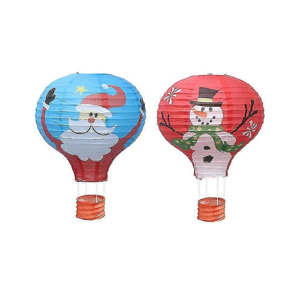 Konhill (As Show, One Size) 2 Pcs Christmas Hot Air Balloons Festive Paper Lanterns Santa Claus Snowman Patterned Decoration Lantern For Wedding Birthday Enga