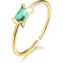 (As show, One size) 18K Gold Plating 925 Sterling Silver Adjustable Rings Emerald-Shape Cubic Zirconia Rings Bride Wedding Rings for Women