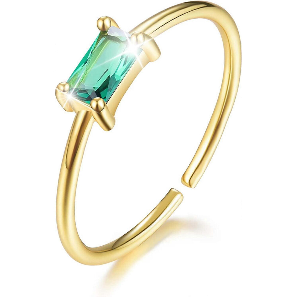 Konhill (As Show, One Size) 18K Gold Plating 925 Sterling Silver Adjustable Rings Emerald-Shape Cubic Zirconia Rings Bride Wedding Rings For Women Silver,Gold