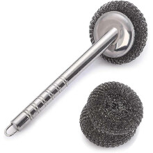 (As show, One size) Cleaning Brush BBQ Travel Brush - Bristleless Stainless Steel Cleaning Brush with Steel Wool Scrubbers for Porcelain/Gas/Charcoal Grill