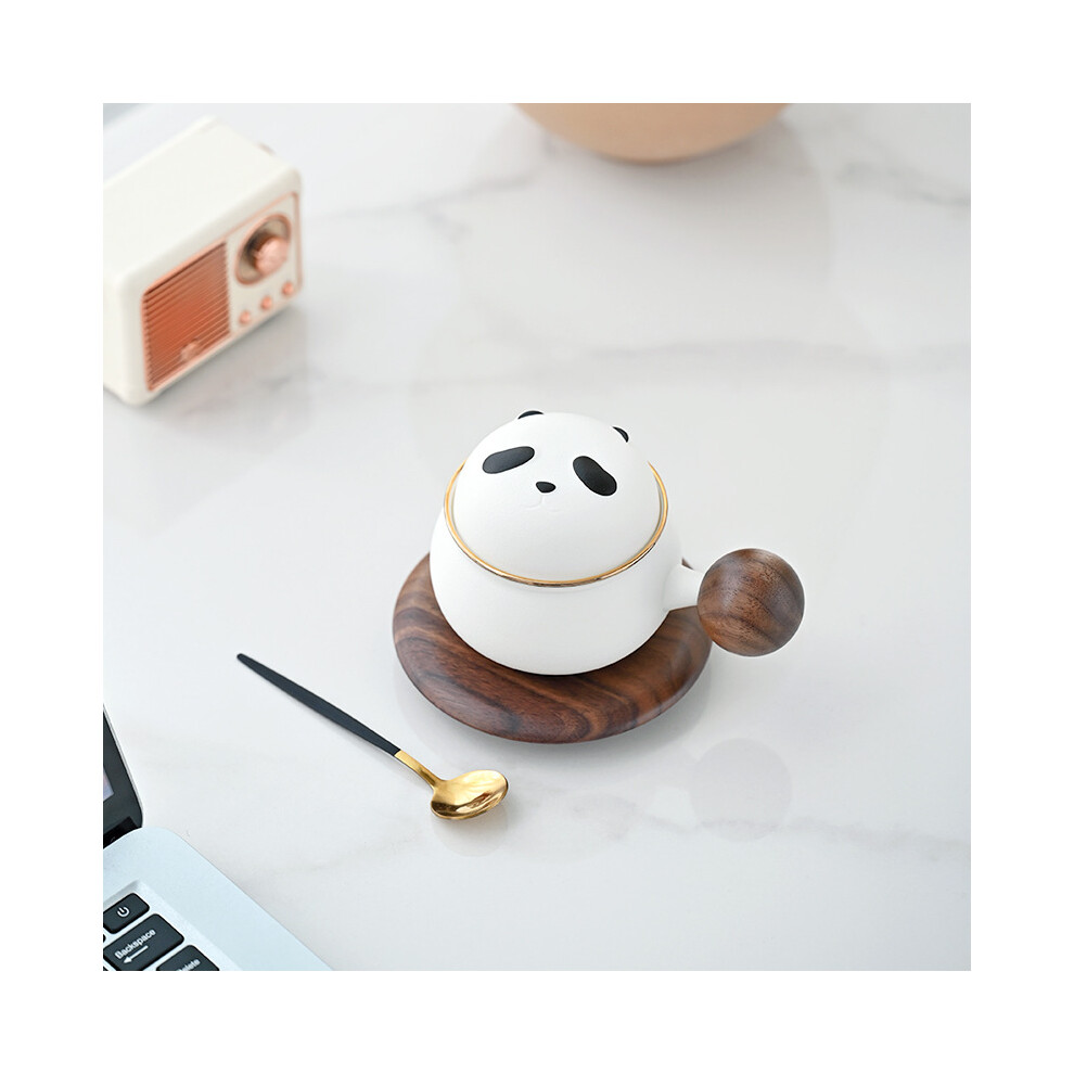 Panda Mug Cute Ceramic Coffee Mug Panda Lid  Stainless Steel Spoon Novelty Mug Gifts for Panda Lovers Women Friends Kids Girls Wife Mom