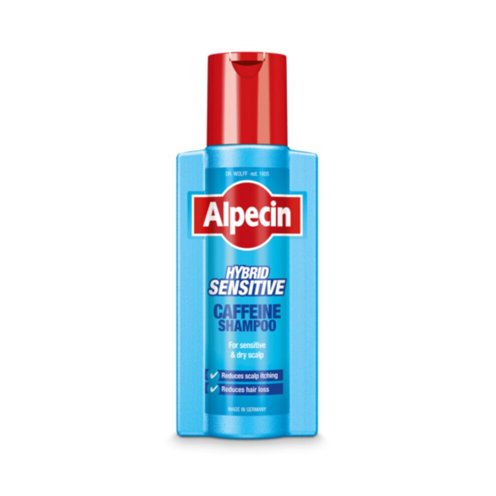 Alpecin Hybrid Caffeine Shampoo for Men with Dry, Itchy, Sensitive Scalps 250mL | Moisturizes Thinning Hair Natural Hair Growth | Reduce Hair Loss