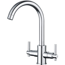 (Chrome) Kitchen Taps Dual Lever Sink Mixer Taps Traditional Monobloc Mixer Taps for Kitchen Sink 1 Hole Swivel Spout Chrome Double Handles Kitchen Faucet