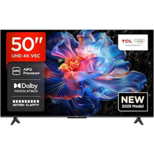 TCL 50V6C-UK 50" 4K Ultra HD, HDR TV, Smart TV Powered by Google TV (Dolby Audio, Voice Control, compatible with Google assistant 2025 New Model