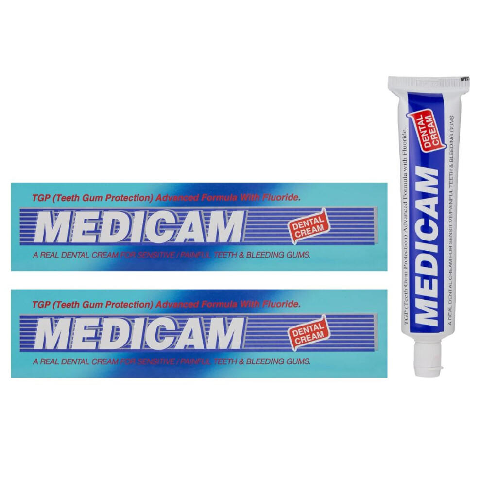 (PACK OF 2) Medicam Dental Cream Toothpaste 70g| Teeth Gum Protection Advanced Formula With Fluoride For Sensitive/Painful Teeth & Bleeding Gums