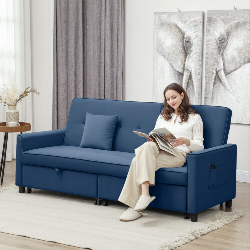 Homcom HOMCOM Reversible L-Shaped Sectional Sofa Bed with Cushions, Blue