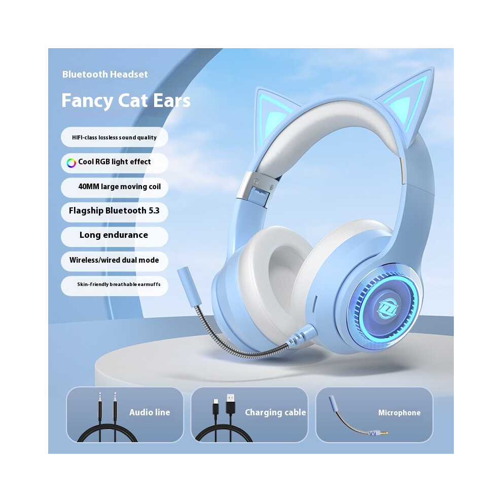 (Blue) 2025 New Cat Ear Headset Wireless Tooth With Headset E-Sports Anchor Internet Celebrity Same Model Blue 6921541479985
