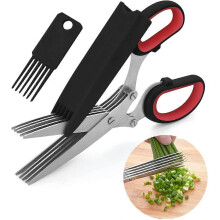 (As show, One size) Herb Scissors Set, Multipurpose Herb Scissors with 5 blades and Cover, Stainless Steel Herb Cutter/Mincer for Salad, Basil, Parsley, Cilantro - Kitche