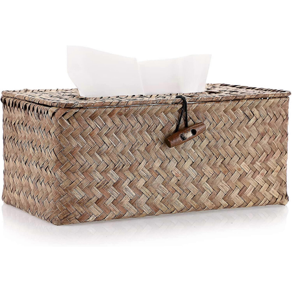 Konhill (As Show, One Size) Rectangular Woven Tissue Box Holder, Decorative Napkin Holder Pumping Paper Case Dispenser, Facial Box For Home Office Car Automot