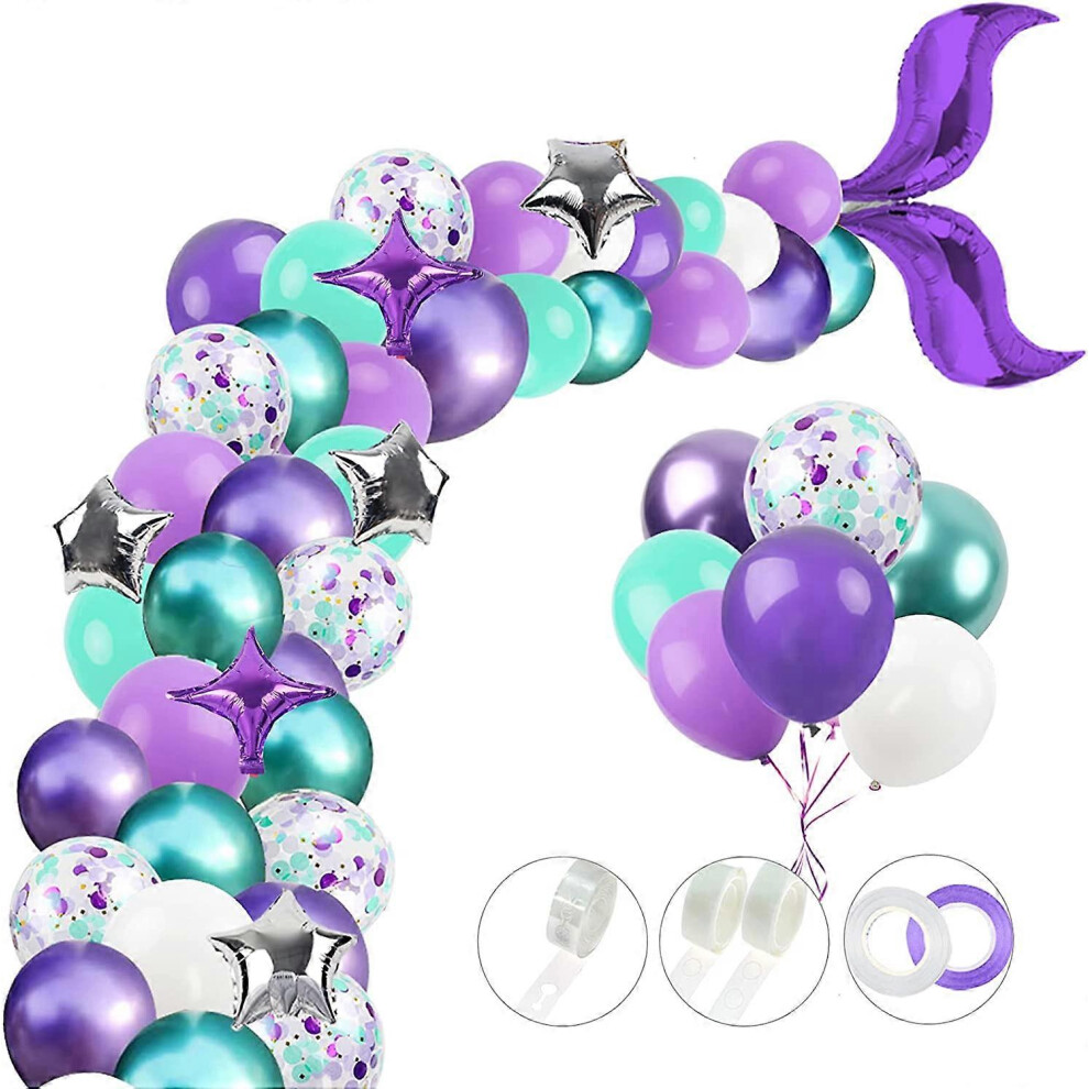 Konhill (As Show, One Size) Other Garden Decor Mermaid Balloon Garland Kit, Mermaid Tail Arch Party Supplies With Purple Green Confetti Balloons For Mermaid B Green,Purple