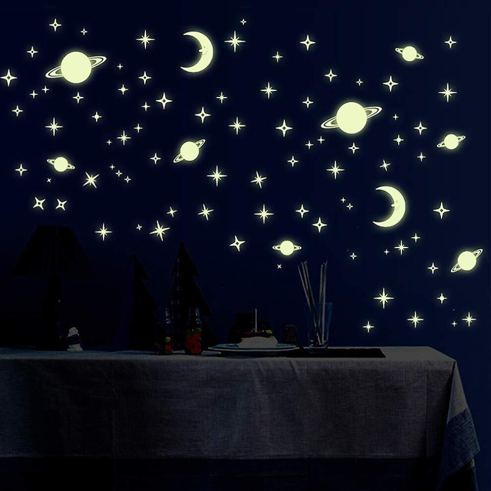 (As Show, One Size) Wall Sticker For Kids Room,Glow In The Stars And Moon,3D Self-Adhesive Diy Removable Wall Sticker Fluorescent For Boys And Gi Dark Fitville
