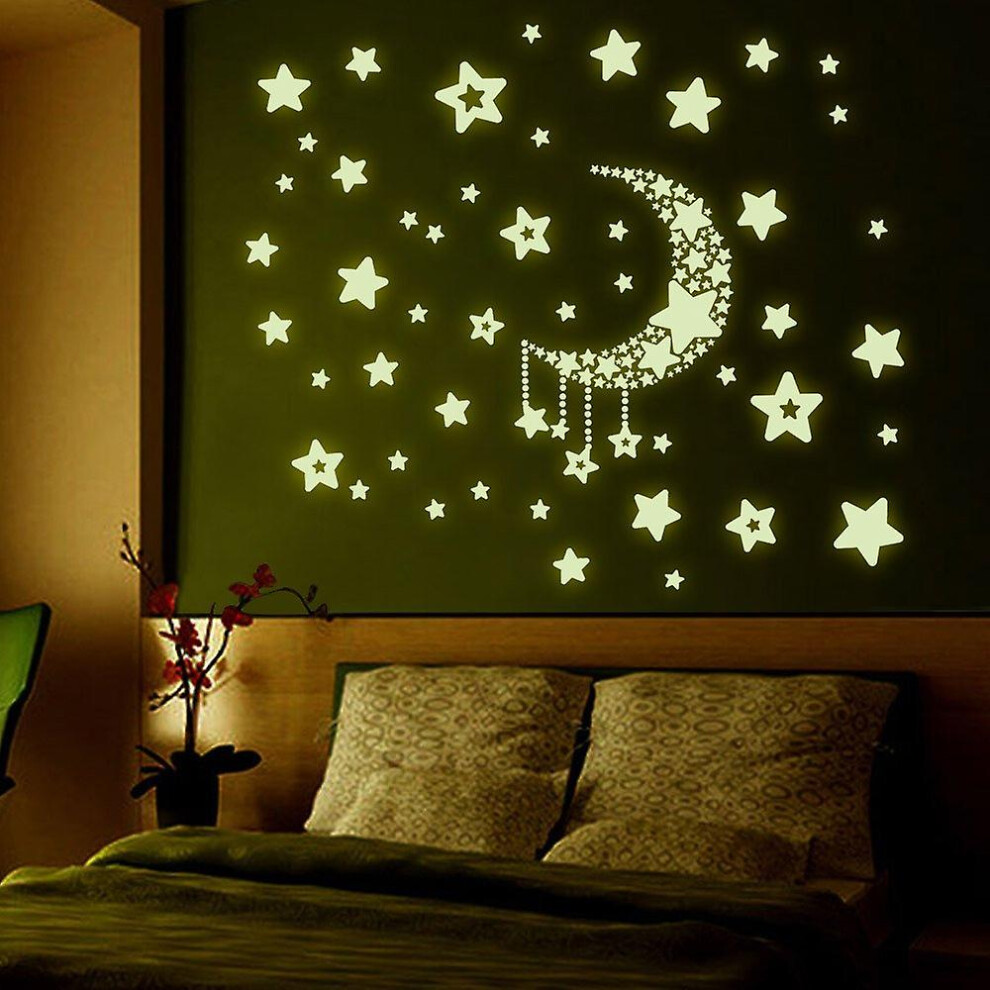 (As Show, One Size) Luminous Wall Sticker For Kids Room,Glow In The Stars And Moon,3D Self-Adhesive Diy Removable Wall Sticker Fluorescent For Bo Dark Fitville