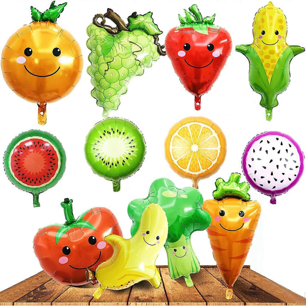 Konhill (As Show, One Size) Other Garden Decor 12 Pcs Fruit Vegetable Foil Helium Balloons, Corn Carrot Tomato Broccoli Strawberry Grape Banana Waterme Orange