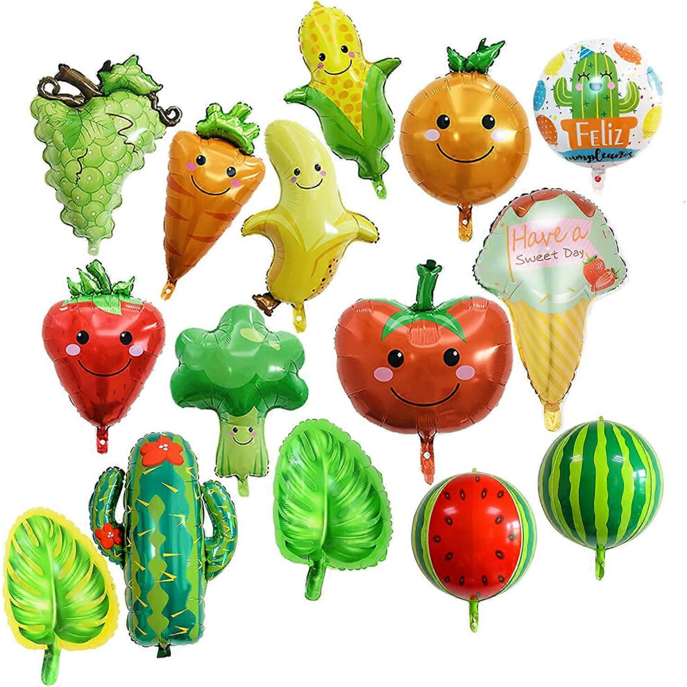 Konhill (As Show, One Size) Other Garden Decorative 15 Pcs Fruit And Vegetable Foil Balloons, Carrot Broccoli Cactus Grape Corn Strawberry Banana Watermelon T Orange