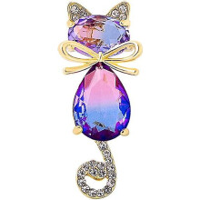 (2, One size) Dainty Rhinestone Cat Animal Brooch Pin for Women Girls Gold Plated Austrian Crystal with Gradient Color Cute Kitten Brooches Lapel Pins Fashion Birth