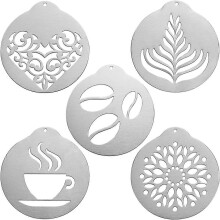 (As show, One size) 5Pcs Stainless Steel Coffee Latte Stencils Barista Cappuccino Chocolate Arts Templates