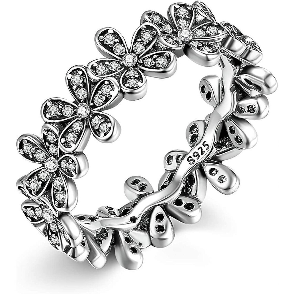 Konhill (As Show, One Size) 18K Gold Plating 925 Sterling Silver Cz Dazzling Daisy Rings Cubic Zirconia Flower Rings Stackable Ring Gifts For Women Mom Mother Silver,Gold