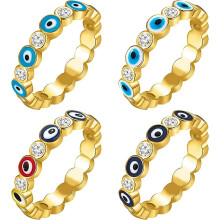 (As show, One size) 4 Pieces Evil Eye Rings Gold Plated Rings for Women and Girls