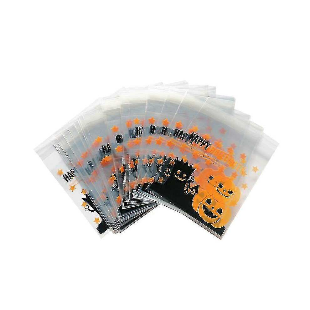 Konhill (As Show, One Size) 200Pcs Self Adhesive Halloween Candy Cookie Bags Plastic Cellophane Bag Food Packing Bag Party Favor Bag