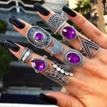 (As show, One size) Rings Vintage Purple Rings Rings for Women Rings for Teen Girls Silver Rings Womens Rings Cute Rings Stackable Rings Set12Pcs)(Rings Size Size 2,5,6,7