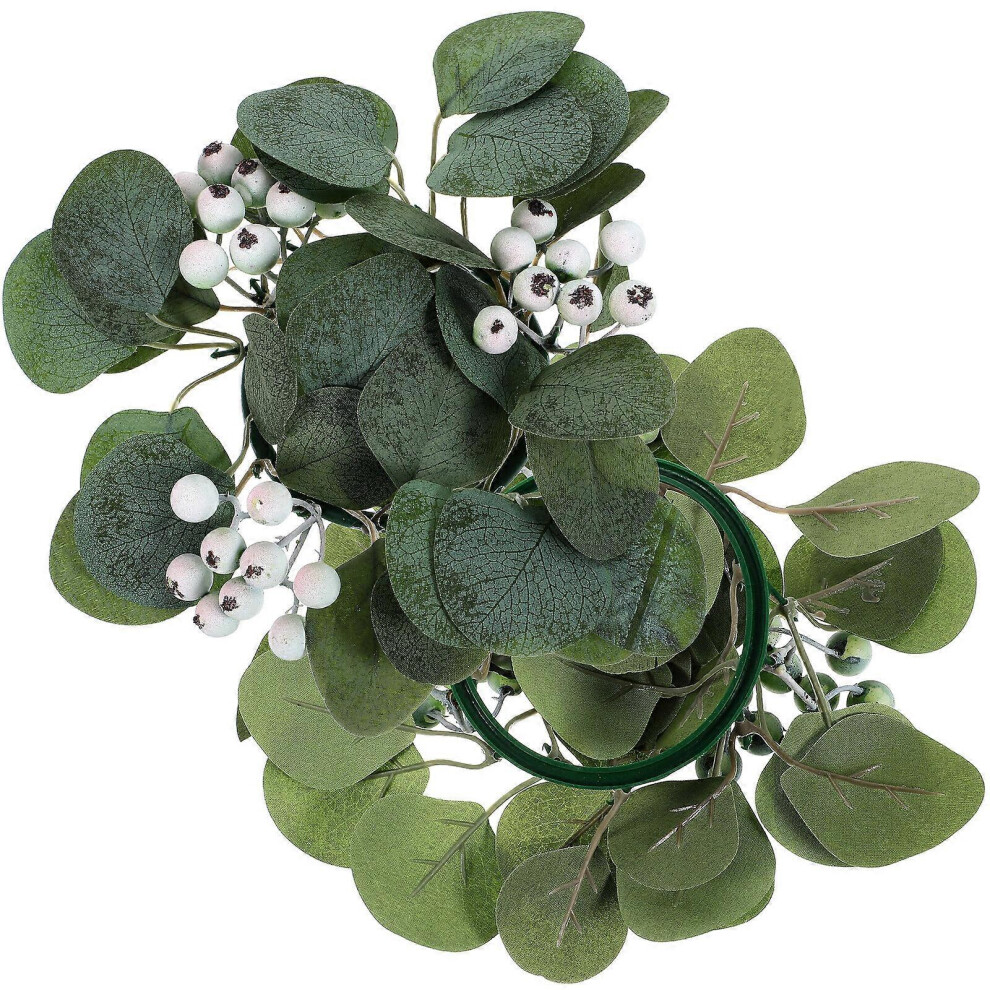 Kricely (As Show, One Size) 2Pcs Artificial Eucalyptus Leaves And Snowberry Candle Rings Decorative Candle Rings Candle Decor
