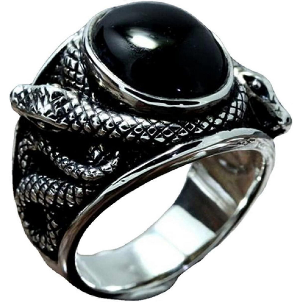 Konhill (As Show, One Size) Snake Ring, Reptile Serpent Ring For Men, Norse Viking Snake Ring Snake Jewelry, Celtic Snake Ring Gem Snake Band Ring Punk Black