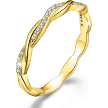 (As show, One size) 18K Gold Plating 925 Sterling Silver Twist Ring Band Cubic Zirconia Stackable Rings CZ Simulated Diamond Eternity Bands Engagement Wedding Bands for W