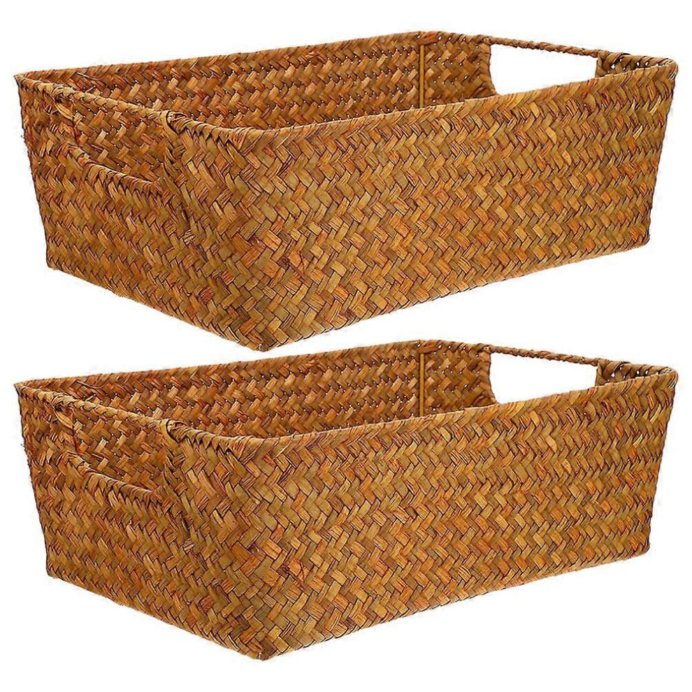 Kricely (As Show, One Size) 2Pcs Wicker Basket Snack Organizing Basket Handwoven Storage Basket Bread Basket