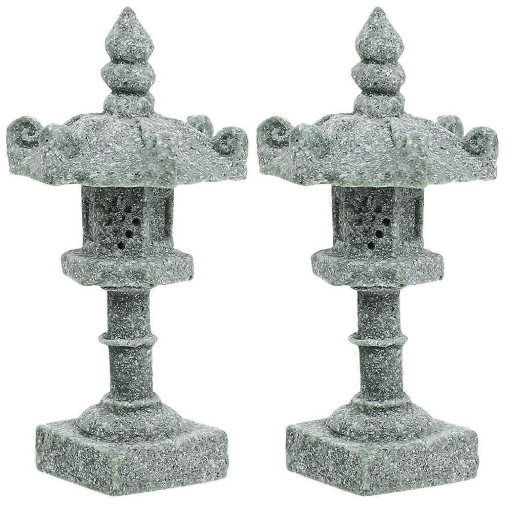 Kricely (As Show, One Size) 2Pcs Stone Pagoda Mini Statue Stone Lantern Vintage Style Pagoda Lantern Yard Bonsai Ornament
