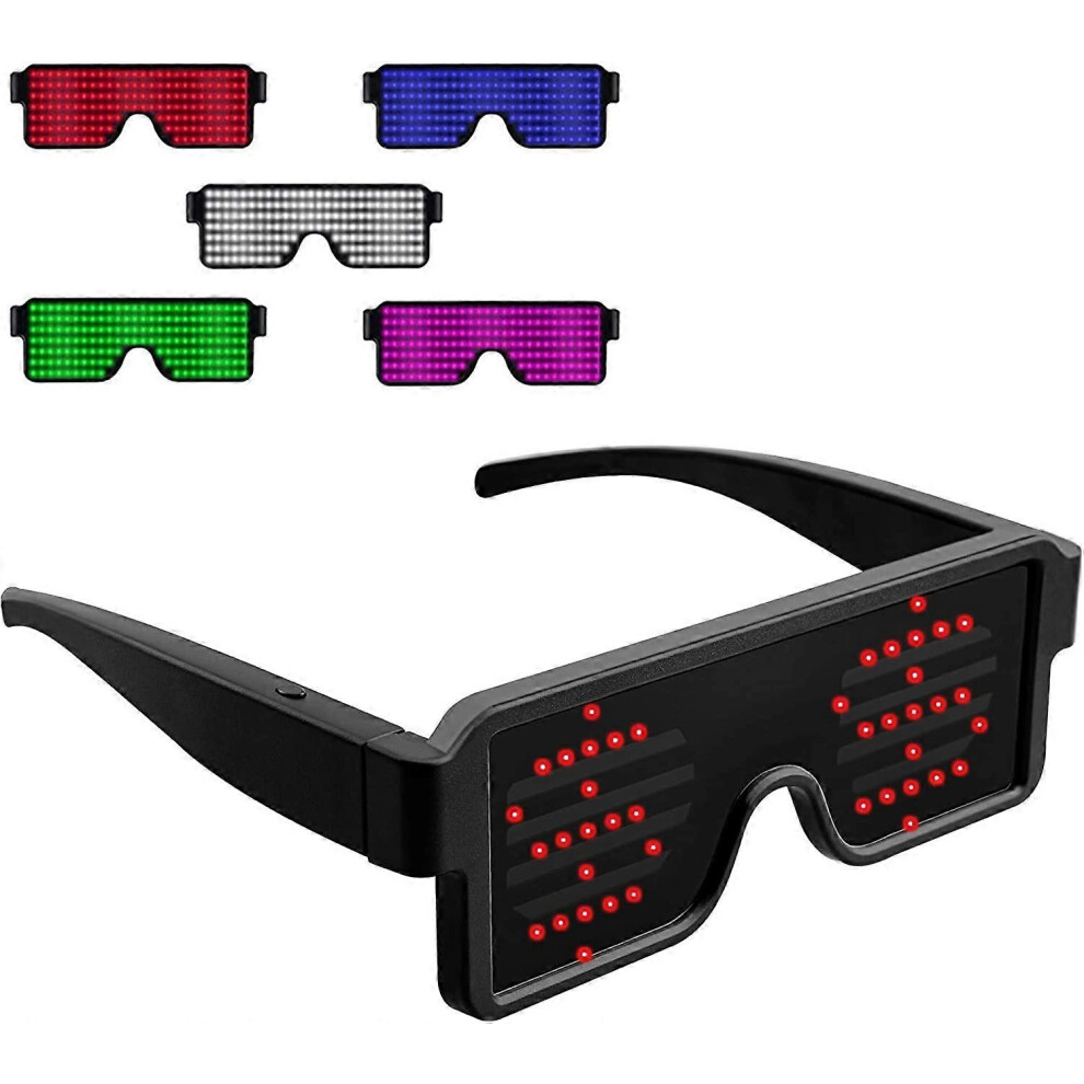 Konhill (As Show, One Size) Upgrade Dynamic Led Glowing Glasses Usb Rechargeable Led Up Glasses With Flashing Neon, 11 Patterns Led Luminous Eyeglasses Light