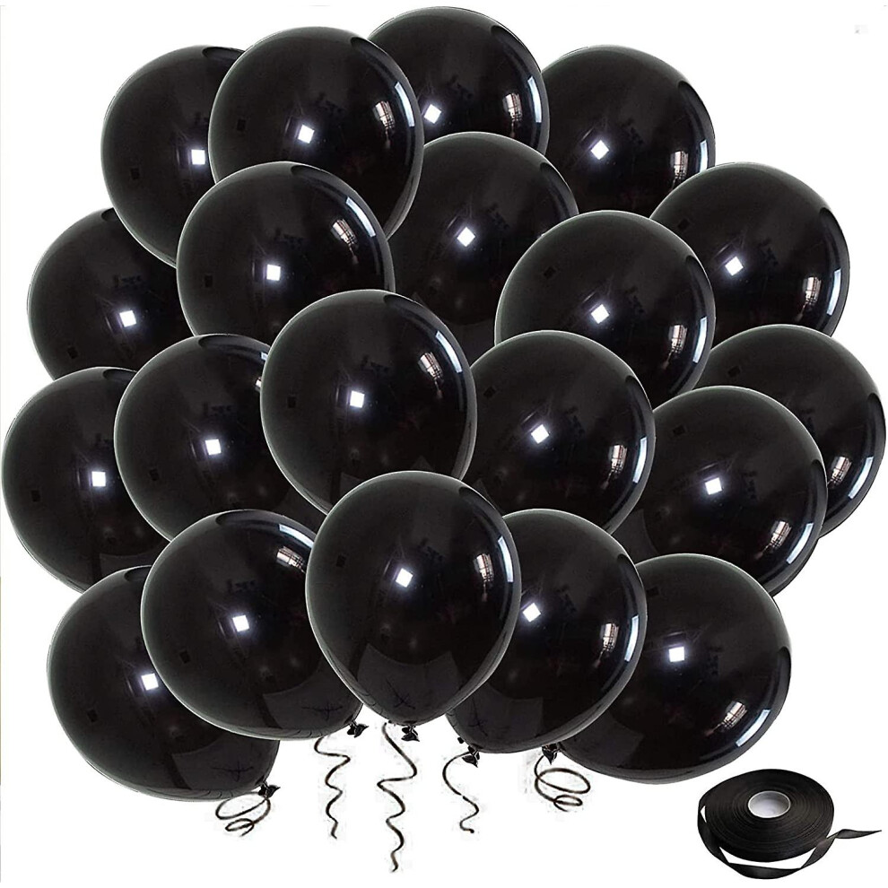 Konhill (As Show, One Size) Balloons Latex Party Balloons, 50 Pack 12 Inch Helium Balloons With Ribbon For Wedding Birthday Bridal Baby Show Black