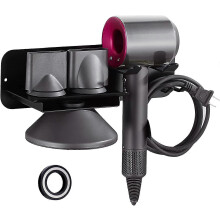 (As show, One size) Hairdryer holder Wall mounted hair dryer holder black, self-adhesive hair dryer holder compatible with Dyson Supersonic hair dryer, power plug, diffus