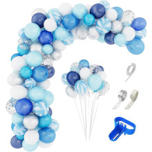 (As show, One size) Blue Balloons Arch Garland Kit, 134Pcs Navy Royal Light Blue Balloons Confetti Latex Metallic Balloons for Blue Boys Birthday Baby Shower Wedding Part