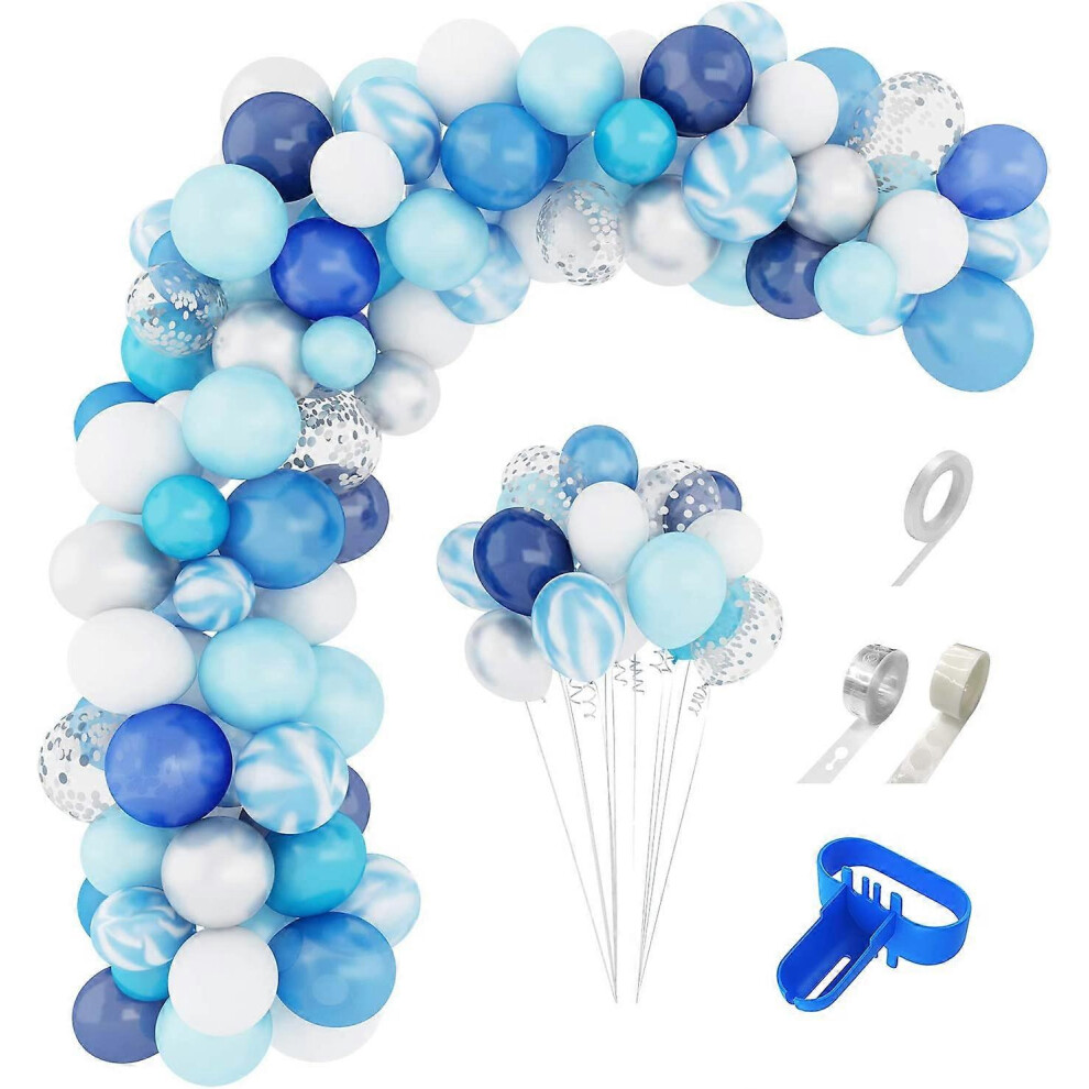 Konhill (As Show, One Size) Balloons Arch Garland Kit, 134Pcs Navy Royal Light Balloons Confetti Latex Metallic Balloons For Boys Birthday Baby Blue