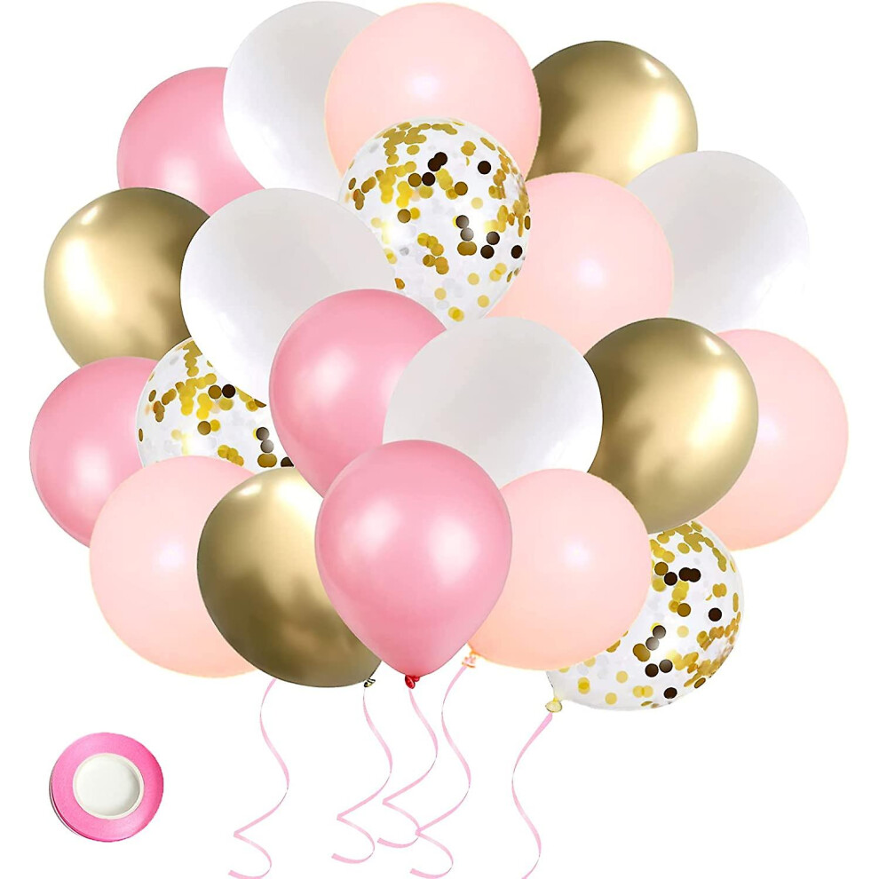 Konhill (As Show, One Size) Ornament And Decor White And Rose Gold Confetti Latex Balloons, 50 Metallic And White Rose Gold Balloons For Birthday, Wedding, Ba White,Gold