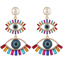 (180, One size) Double Evil Eyes Crystal Drop Earrings Fashion Unique Abstract Eyes Rhinestone Dangle Earring for Women Girls Exaggerated Jewelry Gold Silver