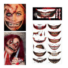 (As show, One size) Halloween Prank Makeup Temporary Tattoo, Scary Big Mouth Face Tattoos Decals Kits Prank Props for Halloween Masquerade Cosplay Party