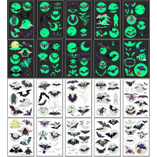(As show, One size) Temporary Tattoo Kit, 100 PCS Halloween Waterproof Body Stickers Glow in the Dark, Luminous Face Fake Tattoos Decorations, 3D Halloween Makeup Party F