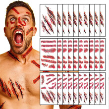 (As show, One size) 30 Sheets Halloween Temporary Tattoos, Horror Stitch Scar Scab Zombie Makeup Tattoos Stickers, Realistic Bloody Fake Wound for Halloween Party
