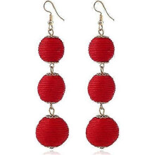 (As show, One size) Threaded Ball Dangle Hook Bohemia Earrings Thread Wrapped Triple Balls Dangle Earrings Lantern Ball Tassel Cute Soriee Drop Earrings for Women Girls (
