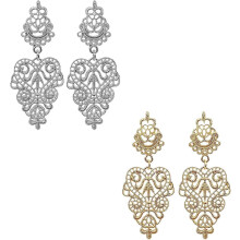 (As show, One size) 2 pairs Bohemian Filigree Chandelier Hollow Lace Pattern Earrings Lightweight Moroccan Style Floral Geometric Dangling Drop Earrings Statement jewelry