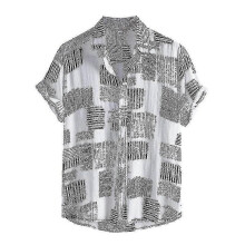 (L, Black) Men Casual Short-sleeved Shirt Loose Summer Beach Top