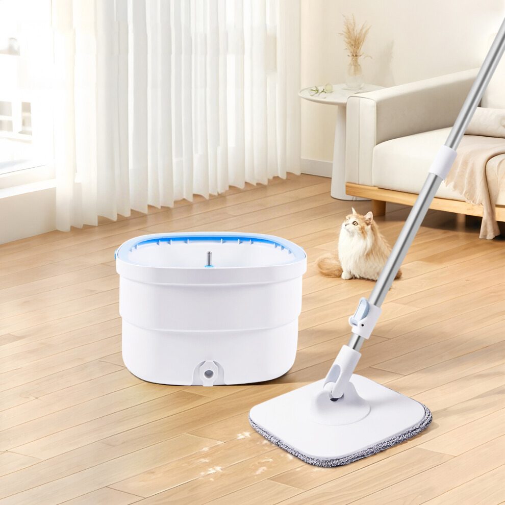 Spin Mop Bucket Set with 360° Spin, Rinse, and Wring System, 2 Reusable Microfiber Pads, Perfect for Hardwood, Tile, and Laminate Floors